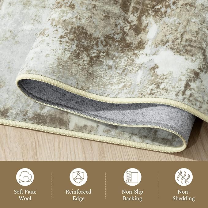Rugflix 5x7 Area Rugs for Living Room, Washable Brown Large Rug | Machine Washable; Stain-Resistant; Low Pile; Non-Slip; Modern Abstract; Carpet for Bedroom Dining Office Nursery Home