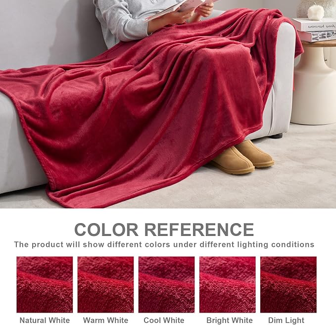 Hansleep Queen Red Fleece Blanket, Soft Flannel Bed Blanket | Fuzzy Cozy Blanket 90x90 Inches, Multi-use for Bed, Sofa, Couch, Travel, Camping, All Season Warm Lightweight Cover