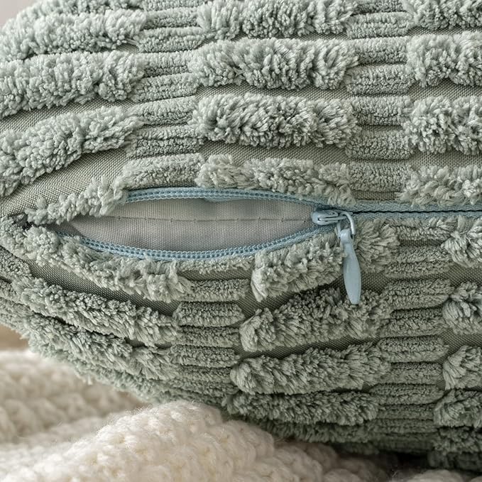 MIULEE Corduroy Decorative Throw Pillow Covers 20x20 Grey Green Pack of 2 | Soft Boho Striped Pillow Covers Modern Farmhouse Home Decor For Sofa Living Room Couch Bed