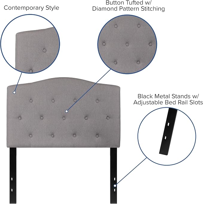Flash Furniture Twin Tufted Fabric Headboard, Light Gray | Adjustable Height, Easy Install, Bedroom Decor