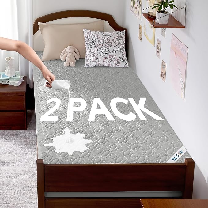 2 Pack Waterproof Mattress Protector Twin XL, Deep Pocket, for College Dorm | Bedlore Soft Breathable Bed Mattress Cover Pad, Fits 6-15 inch deep mattresses, for Bedroom, Hotel, Light Gray