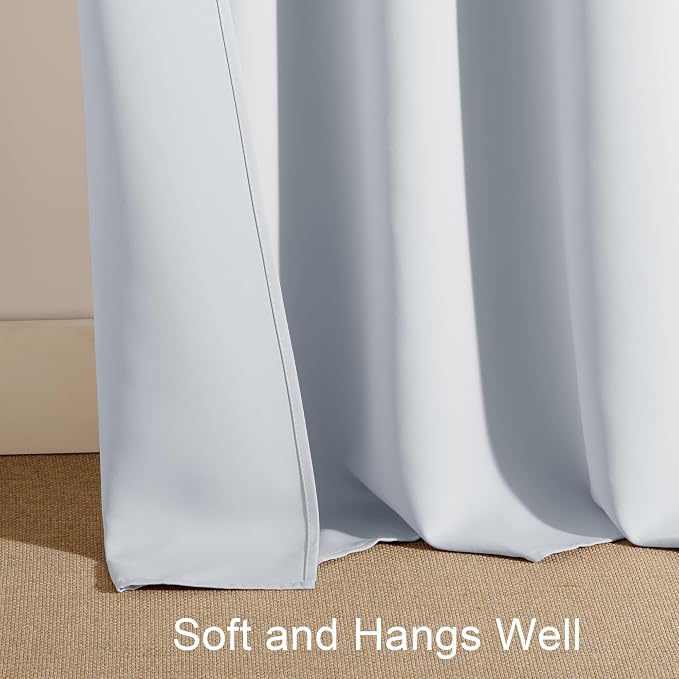 PONY DANCE Short Window Curtain Panels 45 inch Long - Rod Pocket Room Darkening Drapes for Bedroom Dorm Storage Door Kitchen Basement Farmhouse Decor, Greyish White, W 34 x L 45 inches, 2 Panels