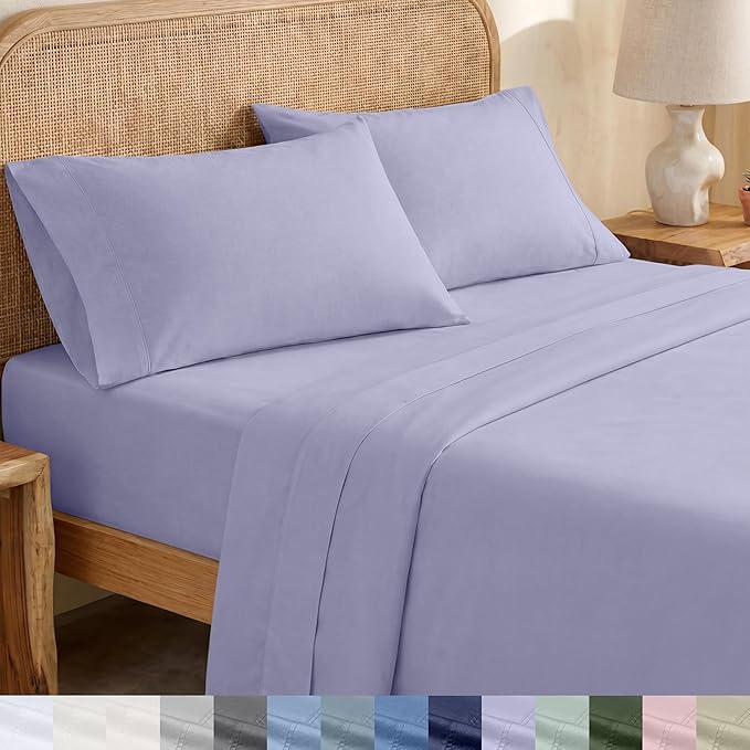 California Design Den 100% Organic Cotton Twin Bed Sheets Set, 3 Pc | GOTS Certified, Lightweight Crisp & Airy Percale For Hot Sleepers, All-around Elastic, Easy Care - Lavender Mist