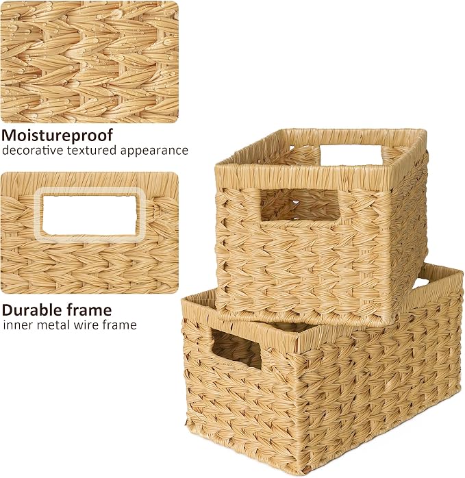 GRANNY SAYS Wicker Storage Baskets, Waterproof Woven Baskets, 2-Pack | Plastic Woven Baskets for Shelves, Wicker Baskets with Handles, Wicker Storage Baskets for Shelves, Woven Baskets for Storage