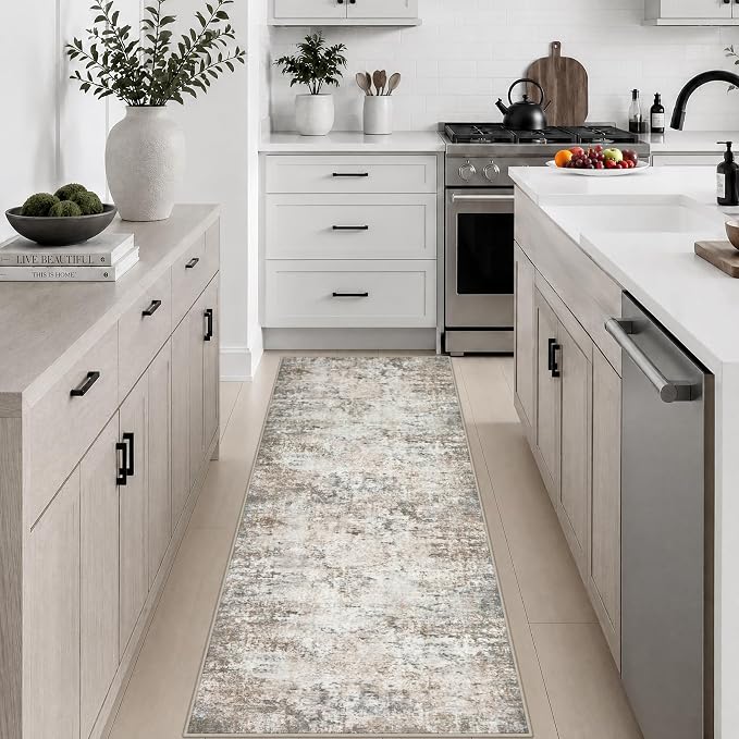 2x6 Washable Runner Rug：Modern Abstract Kitchen Soft Carpet Brown | For Hallway, Bedroom, Kitchen, Laundry, Bathroom,Door Mat,Modern Abstract,Machine washable,Non-Slip,Stain Resistant,Indoor