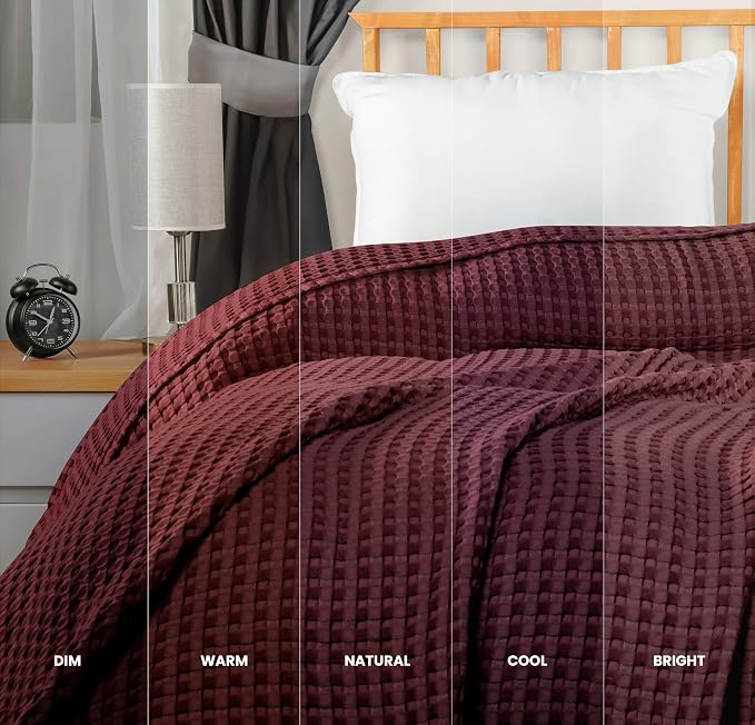 Utopia Bedding 100% Cotton Waffle Blanket Twin Size Burgundy, 90x72 Inch | Lightweight Breathable Cozy Summer Bed Blanket Home Decor Gift for Women and Men