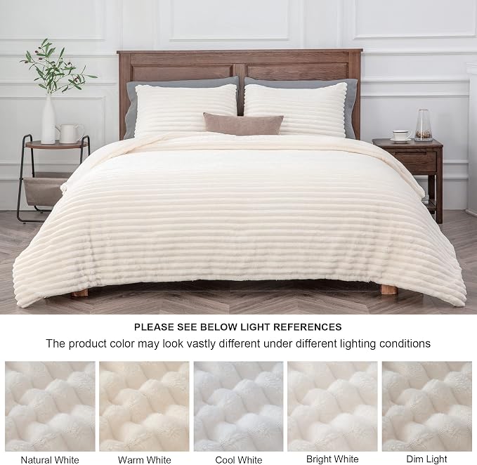 BEDELITE Fleece Twin/Twin XL Comforter Set, Fluffy Bed Set, Cream White | Super Soft & Warm Bedding, Luxury Fuzzy Faux Fur Comforter for Winter, Heavy Plush Bedding, with 1 Pillowcase