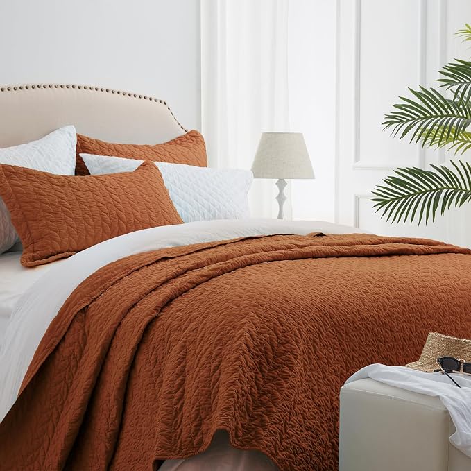 SunStyle Home King Quilt Bedding Set, Lightweight Bedspreads,Brunt Orange | Soft Coverlet With 2 Pillow Shams,Morden Style Quilts for All Season,Suitable for Bed,Couch,Bedroom,Guest Room,106"X96"