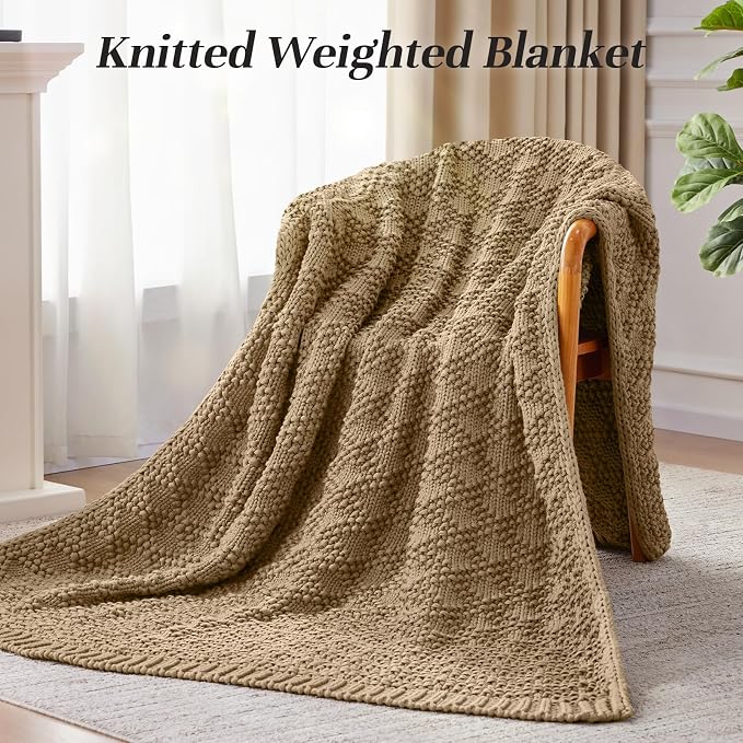 Anysay Knitted Weighted Blanket for Adult,Chunky Knit Throw 60''*80'' 20lbs | Cooling Weighted Blanket for Sleep Breathable Machine Washable Fall Heavy Blanket for Room Decor(Queen）