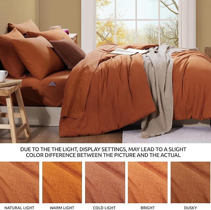 Oversized Queen Comforter Set -7 Pieces Soft Bed in a Bag Queen Bedding Set | Prewashed All Season Comforter with Sheets, Pillow Shams & Pillowcases,Burnt Orange