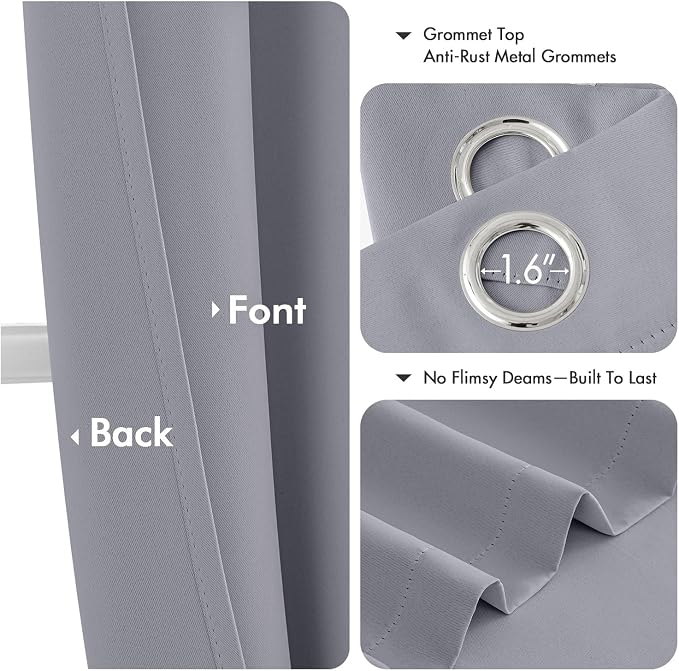 MIULEE Blackout Curtains for Bedroom 2 Panels 40 x 72 Inch Long Silver Grey | Thermal Insulated, Living Room Darkening Grommet Drapes, Noise Reducing, Light Blocking Window Treatments