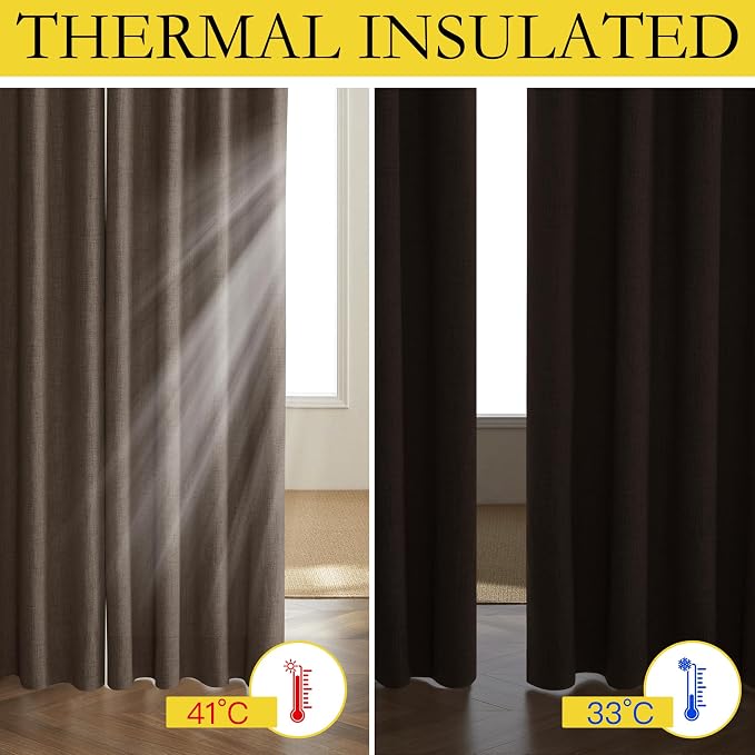 NICETOWN Coffee Blackout Curtains for Living Room 52" w x 84" L 2 Panels | Room Darkening Vintage Linen Thermal Insulated Curtains, Noise Reducing Window Treatment Drapes for Hall Room Home Decor