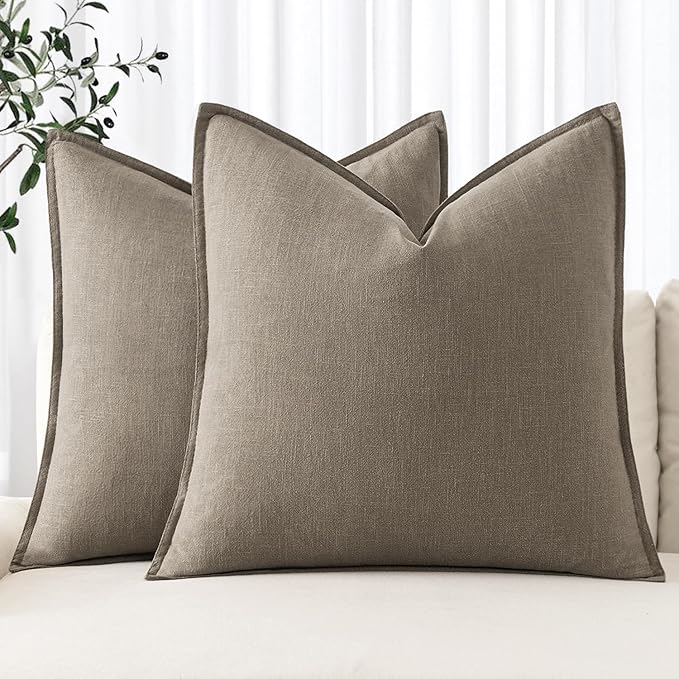 MIULEE Decorative Linen Pillow Covers 20x20 Inch Tan Taupe | Boho Farmhouse Neutral Couch Throw Pillows for Bed, Pack of 2 Accent Modern Pillowcases, Sofa Livingroom Home Decor