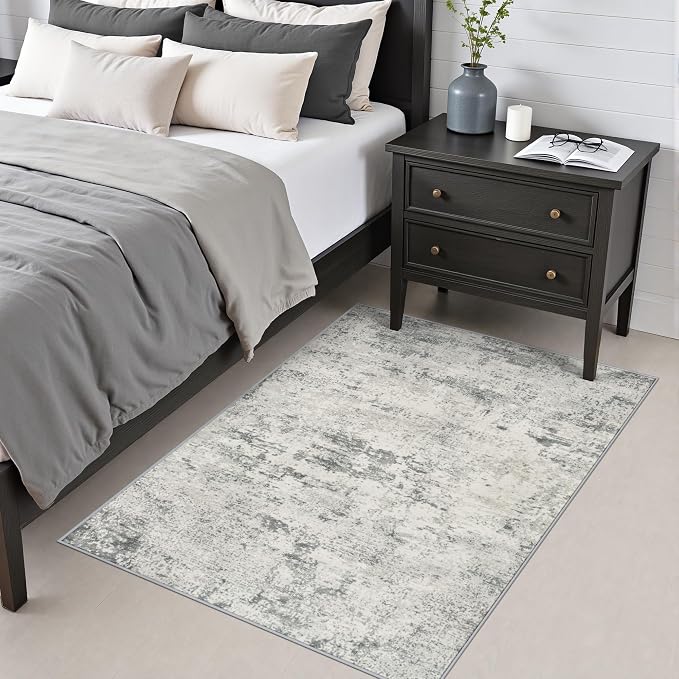Area Rug Living Room: 3x5 Modern Washable Indoor Soft Carpet Gray | For Hallway, Bedroom, Kitchen, Laundry, Bathroom,Door Mat,Modern Abstract,Machine washable,Non-Slip,Stain Resistant,Indoor