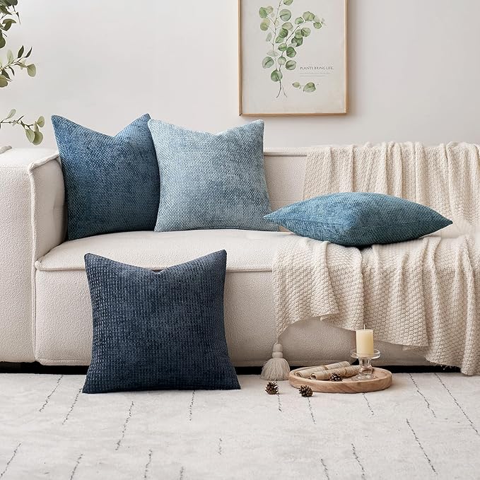 MIULEE Decorative Couch Throw Pillow Covers 20x20 Inch Coastal Blue 2 Pack | Modern Boho Accent, Soft Chenille Pillow Covers, Farmhouse Cushion Cases for Home Decor Bed Sofa Living Room
