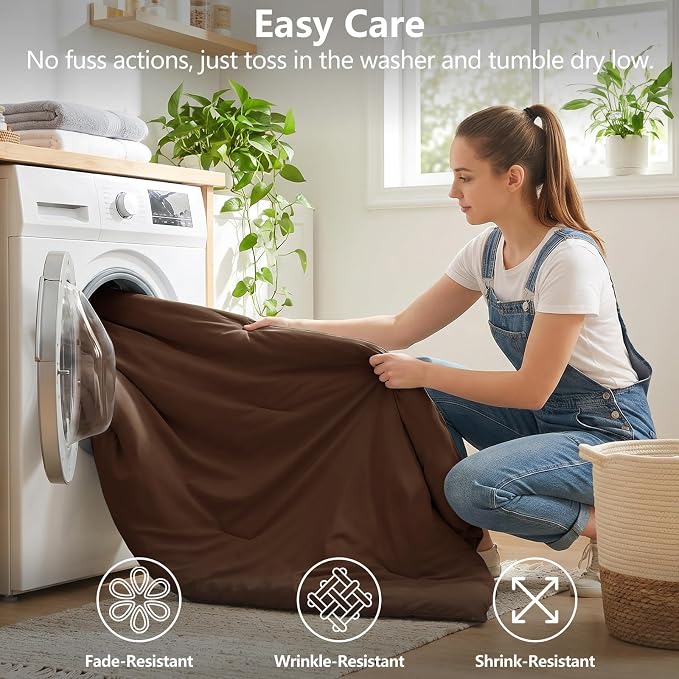 Oversized Queen Comforter Set Brown, 7 Pieces Bed in a Bag | OEKO-TEX Certified, All-Season, Bedroom, 240GSM Down Alternative Comforter, Flat & Fitted Sheets, 2 Pillowcases & 2 Shams