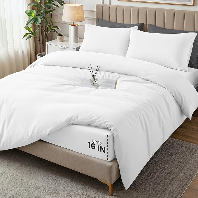 Utopia Bedding Duvet Cover Queen with Fitted Sheet (60x80) - 2 Pillow Case Standard - All Season Luxury Bed in a Bag with Zippered Duvet Cover - No Comforter (White)