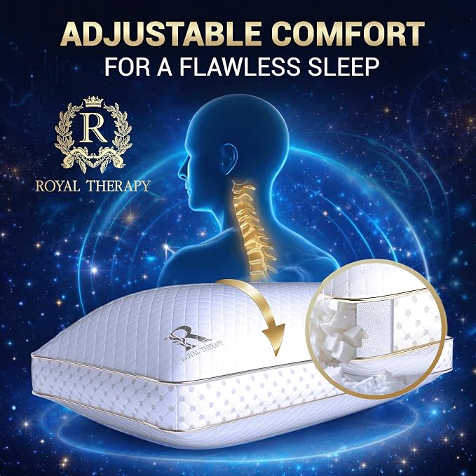 Royal Therapy 2-Pack King Memory Foam Pillow, Adjustable Shredded Odor-Free Pillow for Neck & Shoulder Pain Relief, Support for Back, Stomach, Side Sleepers, AirFlowPRO