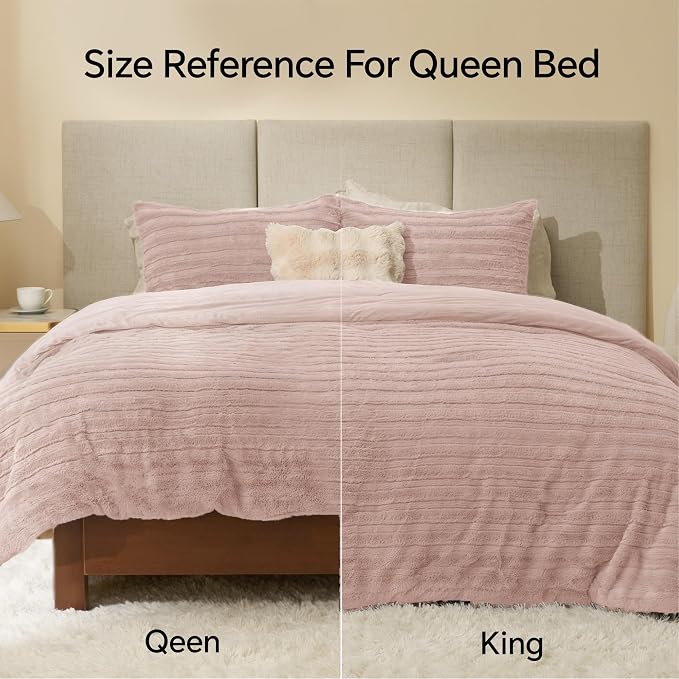 BEDELITE Faux Fur King Size Comforter Set, Fluffy Bed Set, Pink | Super Soft & Warm, Luxury Fuzzy Cozy Comforter for Winter, Heavy Plush Bed set, with 2 Pillowcases