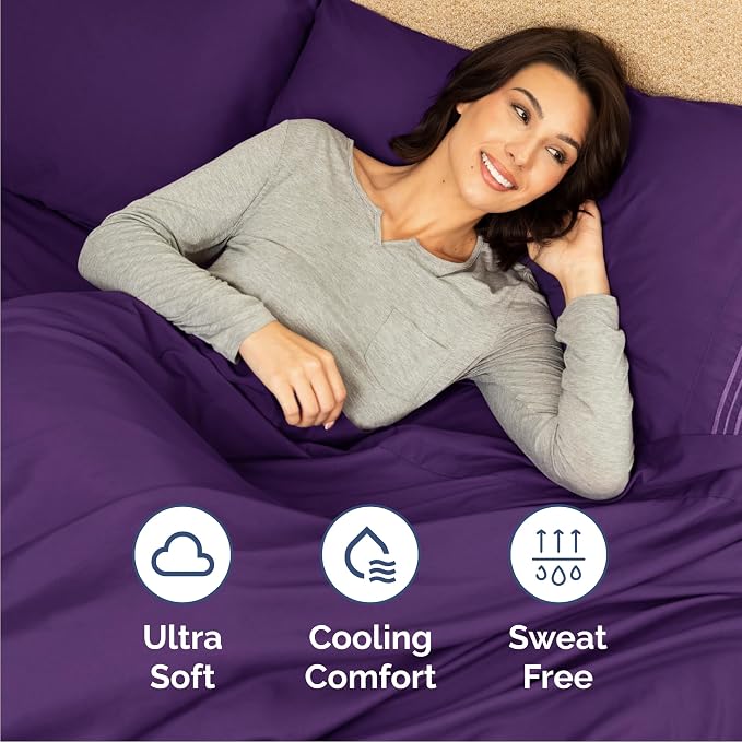 Queen Size 4 Piece Sheet Set - Comfy Breathable & Cooling Sheets - Purple | Hotel Luxury Bed Sheets for Women & Men, Deep Pockets, Easy-Fit, Extra Soft and Wrinkle Free Sheets, Oeko-Tex Bed Sheet Set