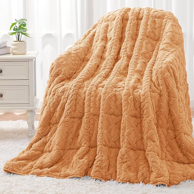 Soft Weighted Blanket for Adults 15 lbs 60" x 80" Orange-Yellow | Better Sleep, Relax Body & Mind, Dual Sided Cozy Fuzzy Heavy Throw Blankets, Jacquard Knitted, Chunky Fluffy, Warm Hug, Gift