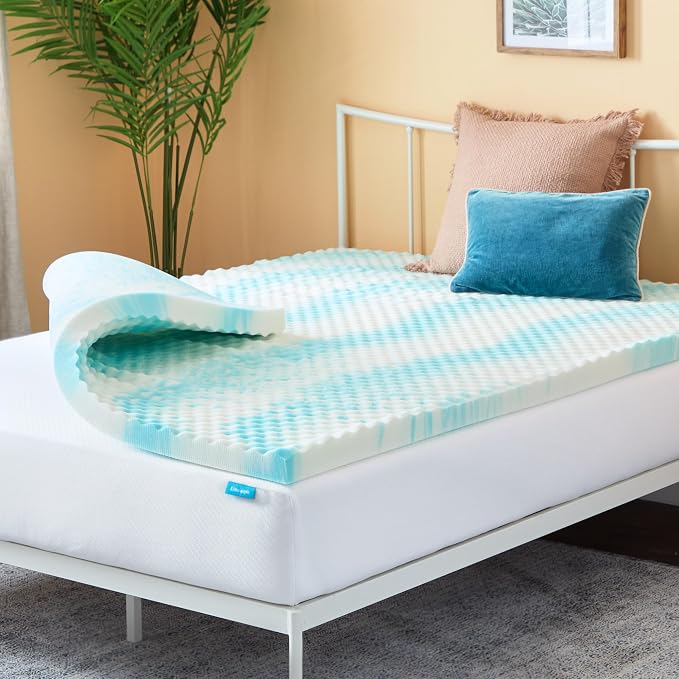 Linenspa 3 Inch Gel Memory Foam Mattress Topper – Egg Crate Style, Reversible for two feels – Promotes Airflow & Relieves Pressure Points – Twin