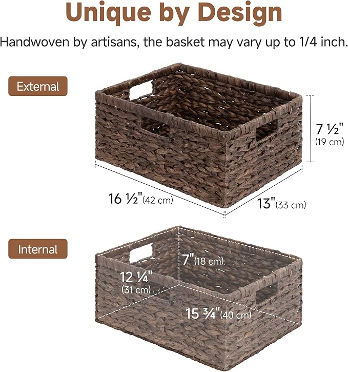 StorageWorks Large Wicker Baskets, Water Hyacinth Woven Baskets, 1-Pack | Large Wicker Baskets for Organizing,Wicker Storage Baskets for Shelves,Shelf Baskets for Organizing with Handle,Pantry Basket