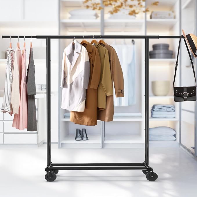 Simple Houseware Heavy Duty Clothing Garment Rack, Black | Holds Up to 150 lbs, Extendable Width from 42 to 67 Inches