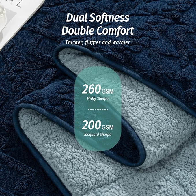 Soft Weighted Blankets for Adults Queen 60" x 80" 15 lbs Navy Blue | Better Sleep, Relax Body & Mind, Dual Sided Soft Fuzzy Heavy Throw Blankets, Jacquard Knitted, Chunky Fluffy, Warm Hug, Gift
