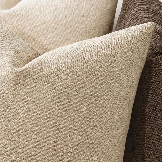 MIULEE Textured Chenille Throw Pillow Covers 18x18 Inch Beige | Pack of 2 Decorative Soft Throw Pillows, Solid Textured Cushion Covers, Modern Home Decor for Couch Sofa Bedroom Living Room