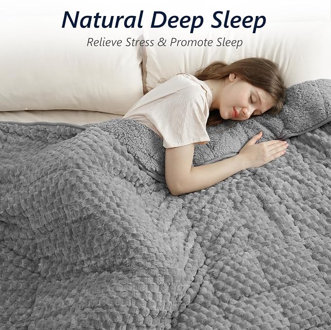 Mr. Sandman Weighted Blankets for Adults, Queen Size 80 x 87 Inches, 15lbs | Machine Washable; Soft Warm Sherpa Fleece; Jacquard Flannel Filled with Glass Beads; Heavy Throw for Sleep and Calm; Grey