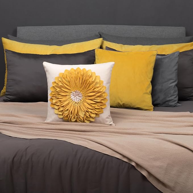 OiseauVoler Decorative 3D Sunflower Throw Pillow Covers 18x18 Inch Yellow | Handmade Pillowcases Cushion Covers for Bed Living Room Farmhouse Decor