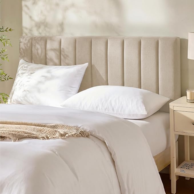 Nestl Upholstered Queen Headboard - Easy Assemble Channel Stitched Headboard Queen Size - Wall Mounted Headboards with 3D Soundproof Wall Panels Peel & Stick Floating Headboards, Beige
