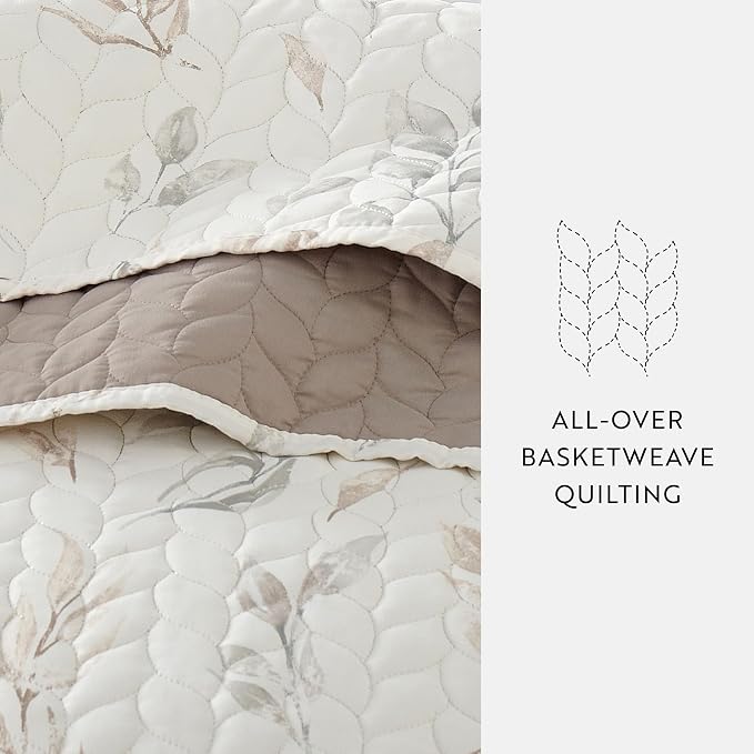 Merit Linens Soft Quilt Coverlet Bedding Set - Pattern/Solid Reversible - King/Cal-King Latte
