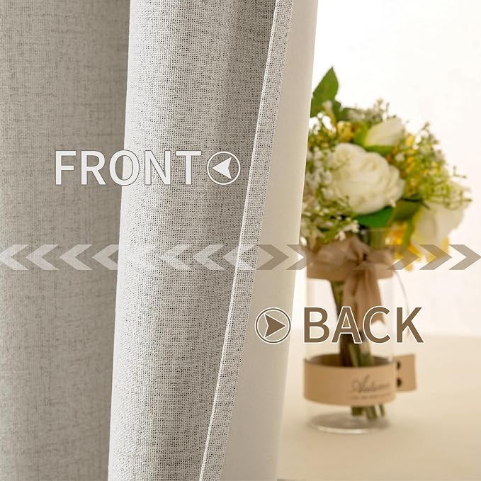 MIULEE 100% Blackout Linen Curtains for Bedroom 52x54 Inches Cobblestone | Room Darkening, Light Blocking, Thermal Insulated, Grommet Top, Linen Textured, Window Curtains for Living Room, 2 Panels