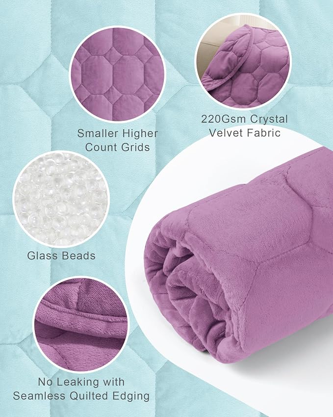 Cottonblue Small Weighted Lap Blanket 7lbs for Adults Teens 24"x29", Cozy | Soft Crystal Velvet Weighted Blanket Pad, Washable Portable Mini Travel Blankets for Relaxation All Season Use, Light Purple