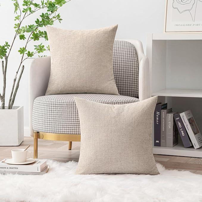 MIULEE Soft Chenille Throw Pillow Covers Light Brown 20x20 Inch Pack of 2 | Modern Home Decor, Classic Decorative Pillows, Solid Dyed Cases, Boho Couch Cushion Covers for Sofa Bed Living Room
