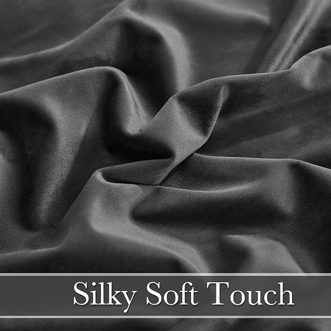 RYB HOME Velvet Room Darkening Curtains for Living Room 72 inches Long | Thermal Insulated, Privacy UV Heat Blocking, Noise Reducing, Drapes for Kids Room Sunroom, W52 x L72, Grey, 2 Panels