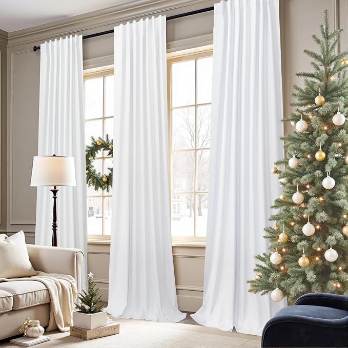 Small Blackout Curtains 45 Inches Long 2 Panels Short Linen Look Heat Blocking Drapes 46 Inch Window Decor for Kitchen Bedroom Bathroom Thermal Insulated White Black Out Curtains 52x45 Length Back Tab