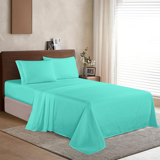 Elegant Comfort Luxury 1500 Premium Hotel Quality Microfiber 4-Piece Sheet Set - Wrinkle Resistant, All Around Elastic Fitted Sheet, Deep Pocket up to 16", Full, Paradise Teal