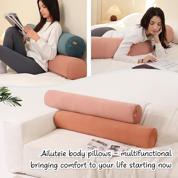 Body Pillow for Adults,Long Round Pillow,Big Cylindrical Pillow,Large Full Bolster Pillows for Side Sleepers (Blush Pink, 39.37"*7.87")