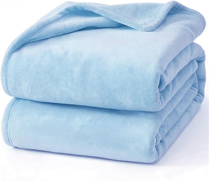 Hansleep Throw Light Blue Fleece Blanket, Soft Flannel Bed Blanket | Fuzzy Cozy Blanket 50x60 Inches, Multi-use for Bed, Sofa, Couch, Travel, Camping, All Season Warm Lightweight Cover
