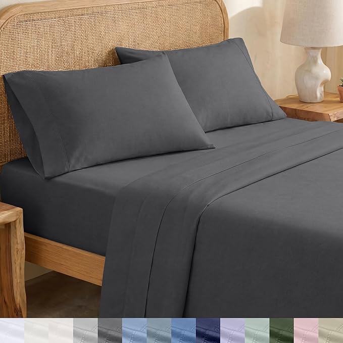 California Design Den 100% Organic Cotton Deep Pocket King Sheet Set, Grey | GOTS Certified, Lightweight Crisp & Airy Percale For Hot Sleepers, 15" Deep Pocket, All-around Elastic, Easy Care