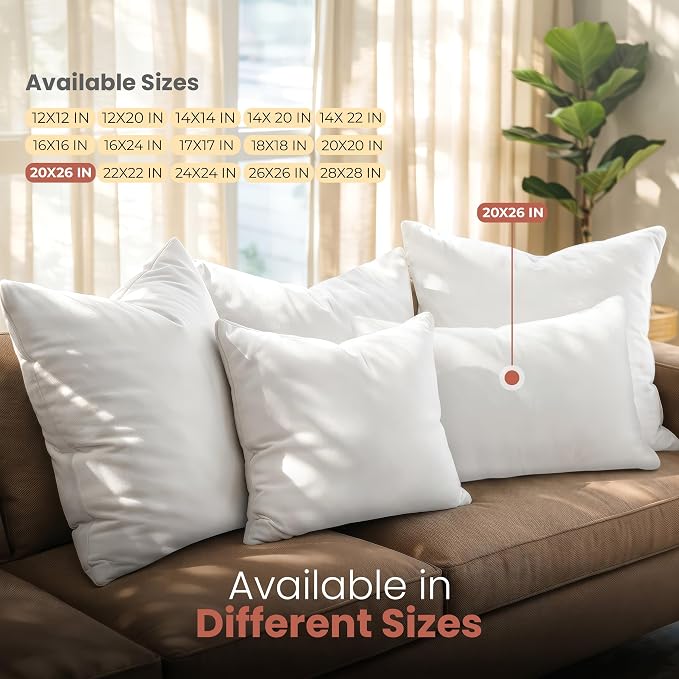 Utopia Bedding 20x26 Pillow Inserts, White Throw Pillows for Couch, 2 Pack | 100% Virgin Filling, Standard Indoor Cushion Inserts for bed & couch, Extra Filled, Supportive & Fluffy Decorative Pillows