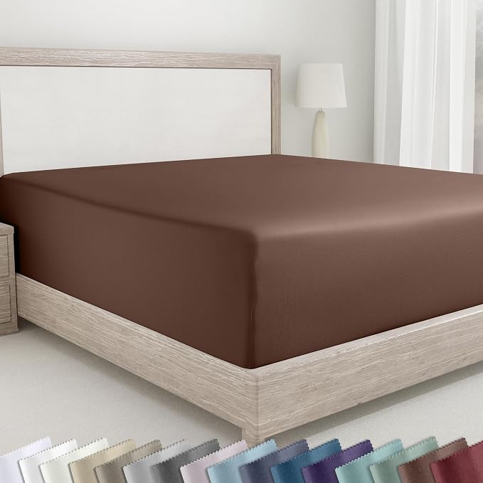 California Design Den Soft 100% Cotton Sateen Queen Bed Fitted Sheet | 400 Thread Count Backed by Good Housekeeping Seal, 16" Deep Pocket, All-Around Elastic, No-Pop Fit - Espresso Chocolate Brown