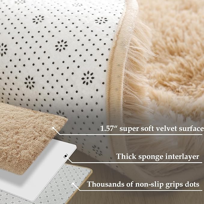 Modern Soft Fluffy Small Shaggy Rug for Bedroom Livingroom, Soft Non-Slip Kids Room Entryway Throw Rugs, Plush Furry Fur Area Rugs Comfy Nursery Accent Floor Carpet 2x3 Feet, Beige