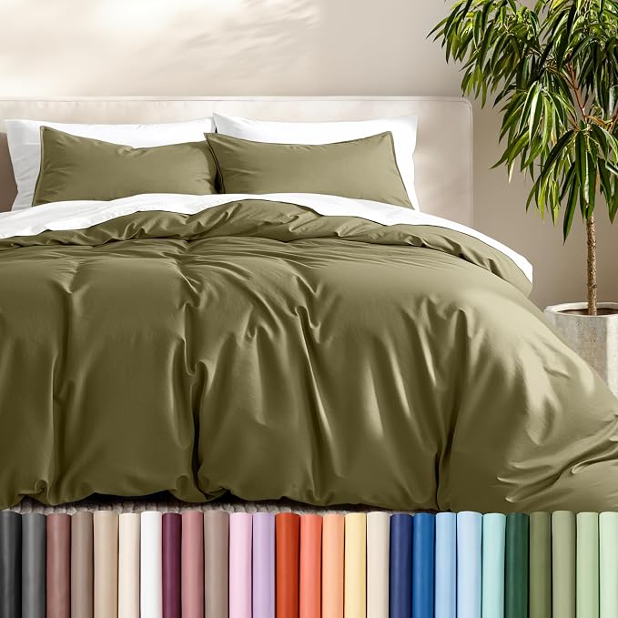 Bare Home Duvet Cover Set 1800 Ultra-Soft (Twin/Twin XL, Olive) | Lightweight, Cooling, Breathable, Premium 1800 Ultra-Soft, All-Season