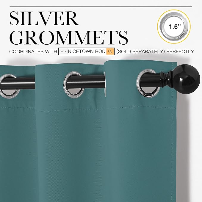 NICETOWN Bedroom Blackout Curtain Panels, 1 Pair, 55 by 68-inch, Sea Teal | Blackout Draperies Thermal Insulated Solid Grommet Blackout Curtains/Drapes