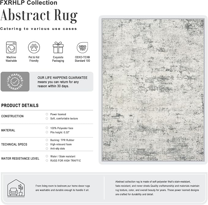 2x3 Washable Entryway Rug: Modern Abstract Indoor Soft Carpet Gray | For Entrance, Bedroom, Kitchen, Laundry, Bathroom,Door Mat,Modern Abstract,Machine washable,Non-Slip,Stain Resistant,Indoor