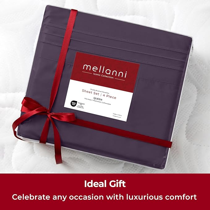 Mellanni Iconic 4-Piece, Ultra Soft Sheet Set (Queen, Purple) | 10M+ Sleepers. Lab-tested: Sleeps Cool, Stays Bright, Strong, Smooth. Good Housekeeping Best Bedding, 7 yrs running.